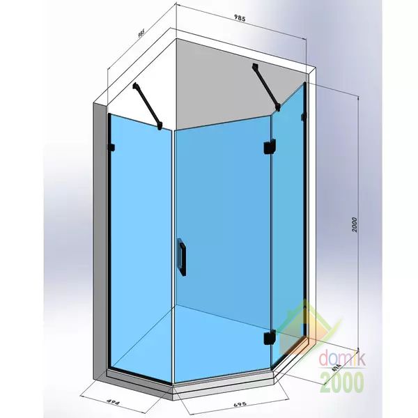 Душевая кабина Devit Art 3.0 SE0240B пятиугольная, распашная, 100х100 см, без поддона, стекло прозрачное, профиль черный матовый