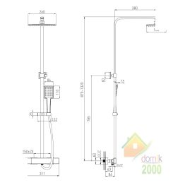 SISTEMA L система душевая (термостат для душа, верхний душ 260*188 мм ABS, ручной душ 86 мм 1 режим, шланг 150 см), de la noche